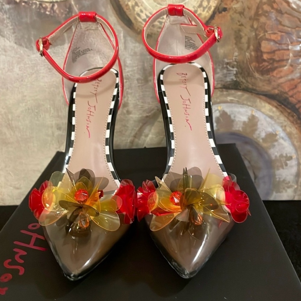 Betsey Johnson Red and Yellow Floral Heels